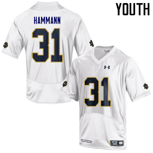 Youth NCAA Notre Dame Fighting Irish #31 Grant Hammann Stitched College Under Armour Authentic White Football Jersey RU10H62GE